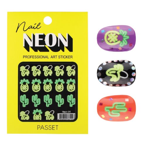 파셋 네온 아트스티커 Neon-01 바나나,파인애플,선인장